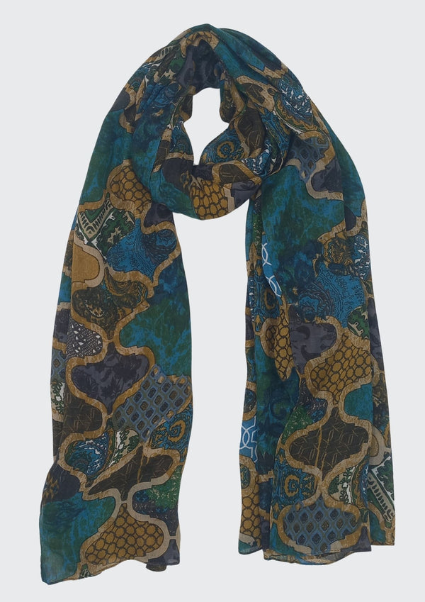 Damask Patch Print Scarf (SE-2929_Turq)